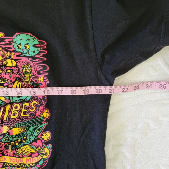 Killer Acid Black Graphic Print T Shirt Neon Please Prevent Bad Vibes Size L - Picture 6 of 7